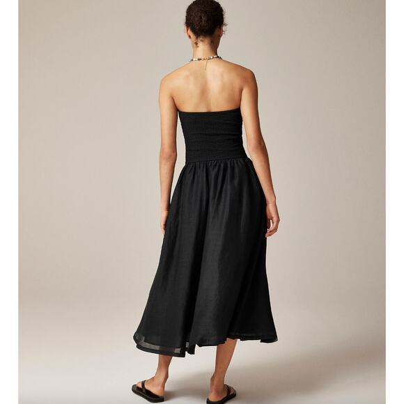 NEW J.Crew Strapless Mixy Dress Smocked A Line Minimalist Ramie Black XXS - Picture 2 of 15